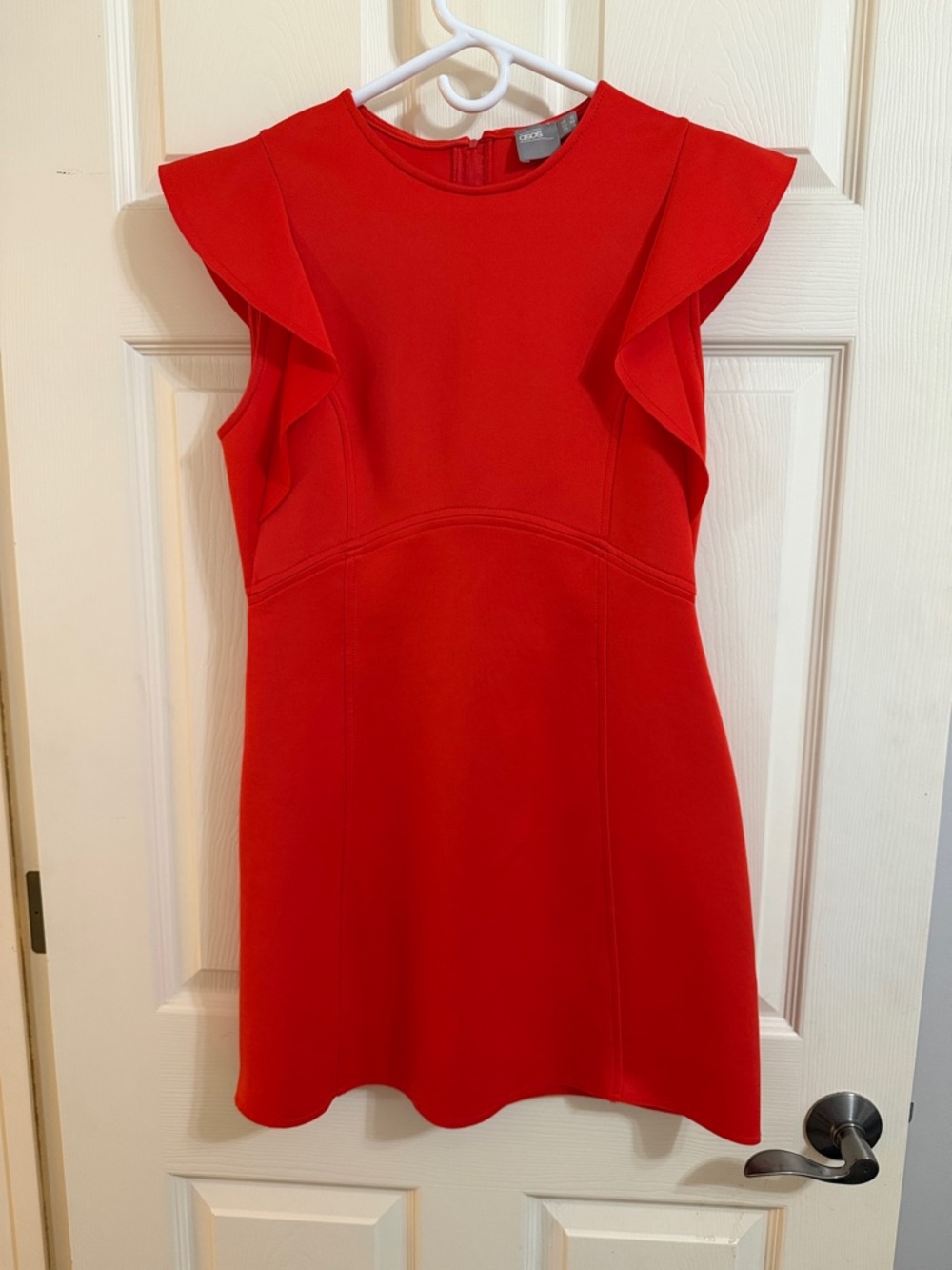 ASOS Red Crewneck Dress with Ruffle Sleeves